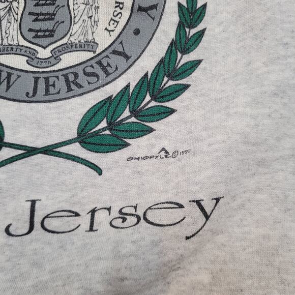 Vintage 1992 Hanes New Jersey Sweatshirt Mens Medium Oversized Cropped - Picture 3 of 6
